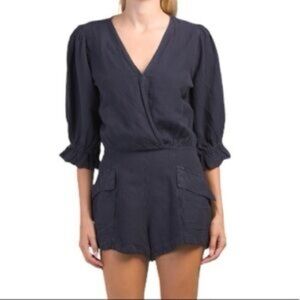 Young Fabulous and Broke YFB Morgan Romper French Navy Shorts Linen Playsuit Sm